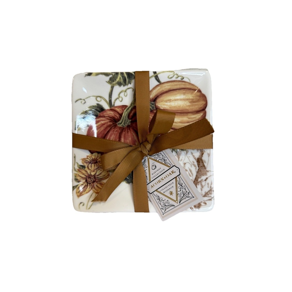 Monterey Bay 5"‎ Thanksgiving Fall Pumpkin Square Appetizer Plate Set of 4